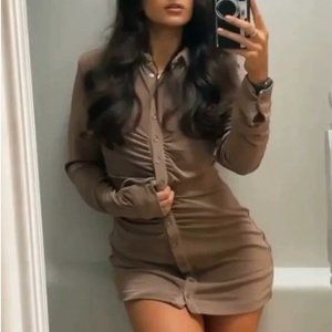 With Jean, Taupe,  button down dress